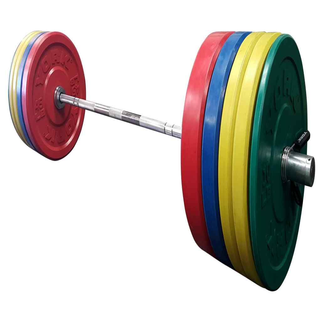 York Colored Rubber Bumper Plate Set with Bar - Weight Plate Set - York Barbell