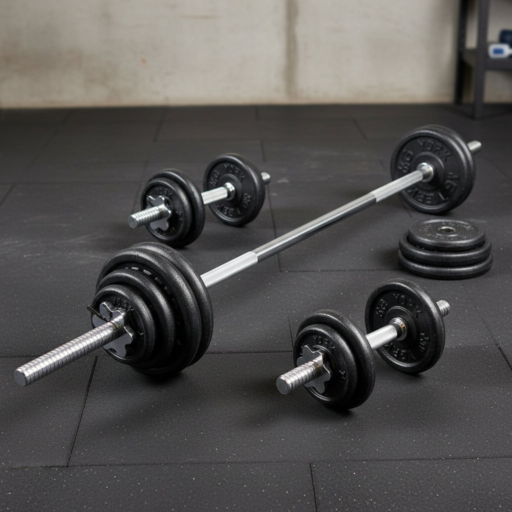 Contour Spinlock Dumbbell Barbell Set 110 lb | York Barbell - Weight Plate Set - York Barbell