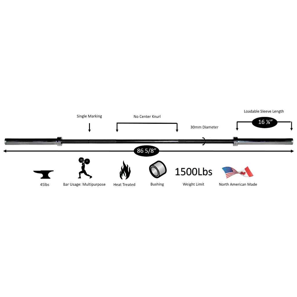York International Black Oxide Weight Bar 7' - 30mm - Barbell - York Barbell