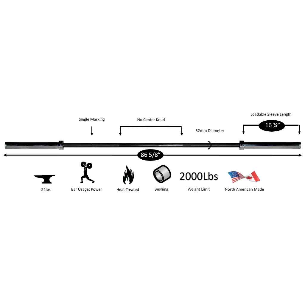 York International Black Oxide Weight Bar 7′ - 32mm - Barbell - York Barbell