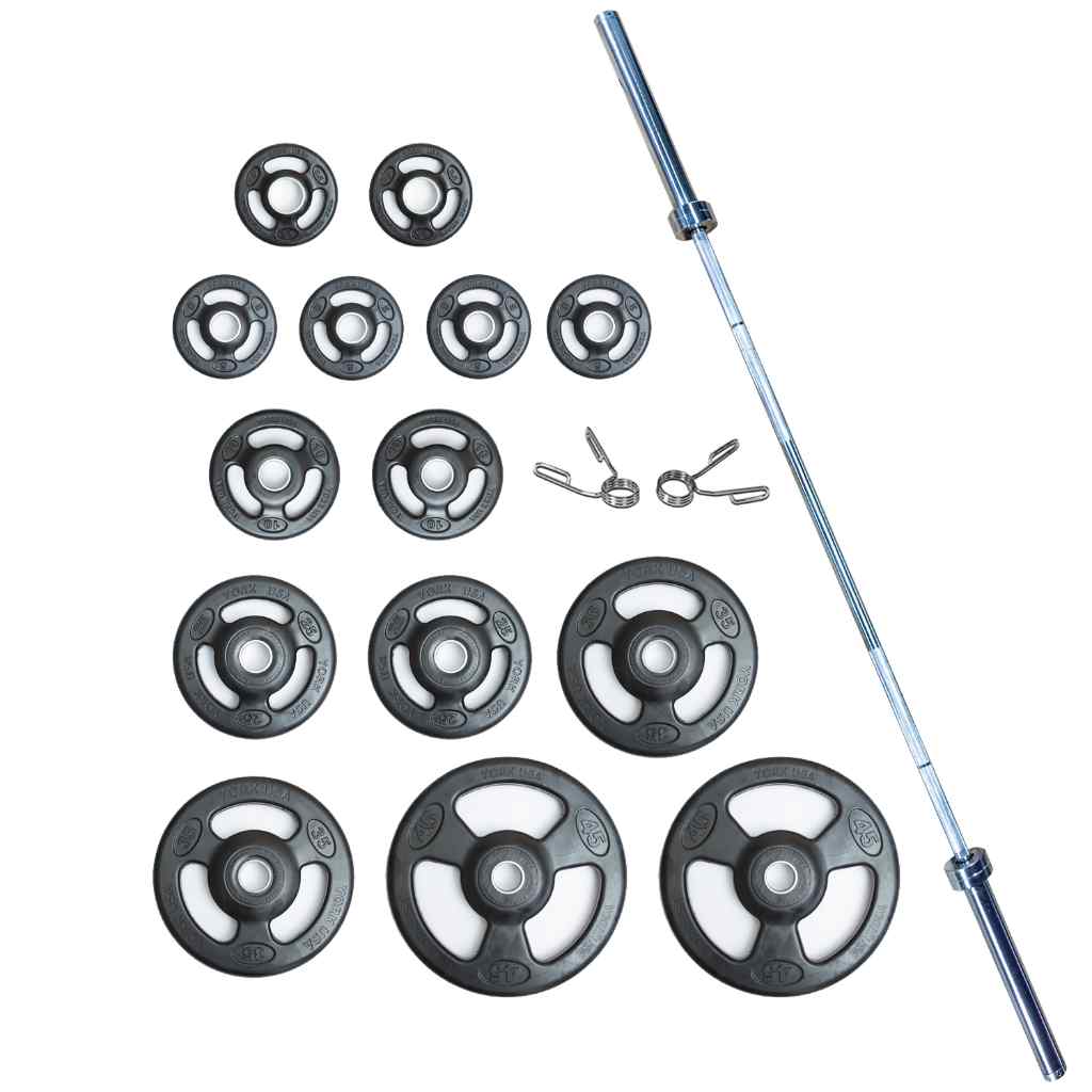 York Barbell - York Iso-Grip Rubber-Encased Olympic Plate Set 300 lb - Weight Plate Set