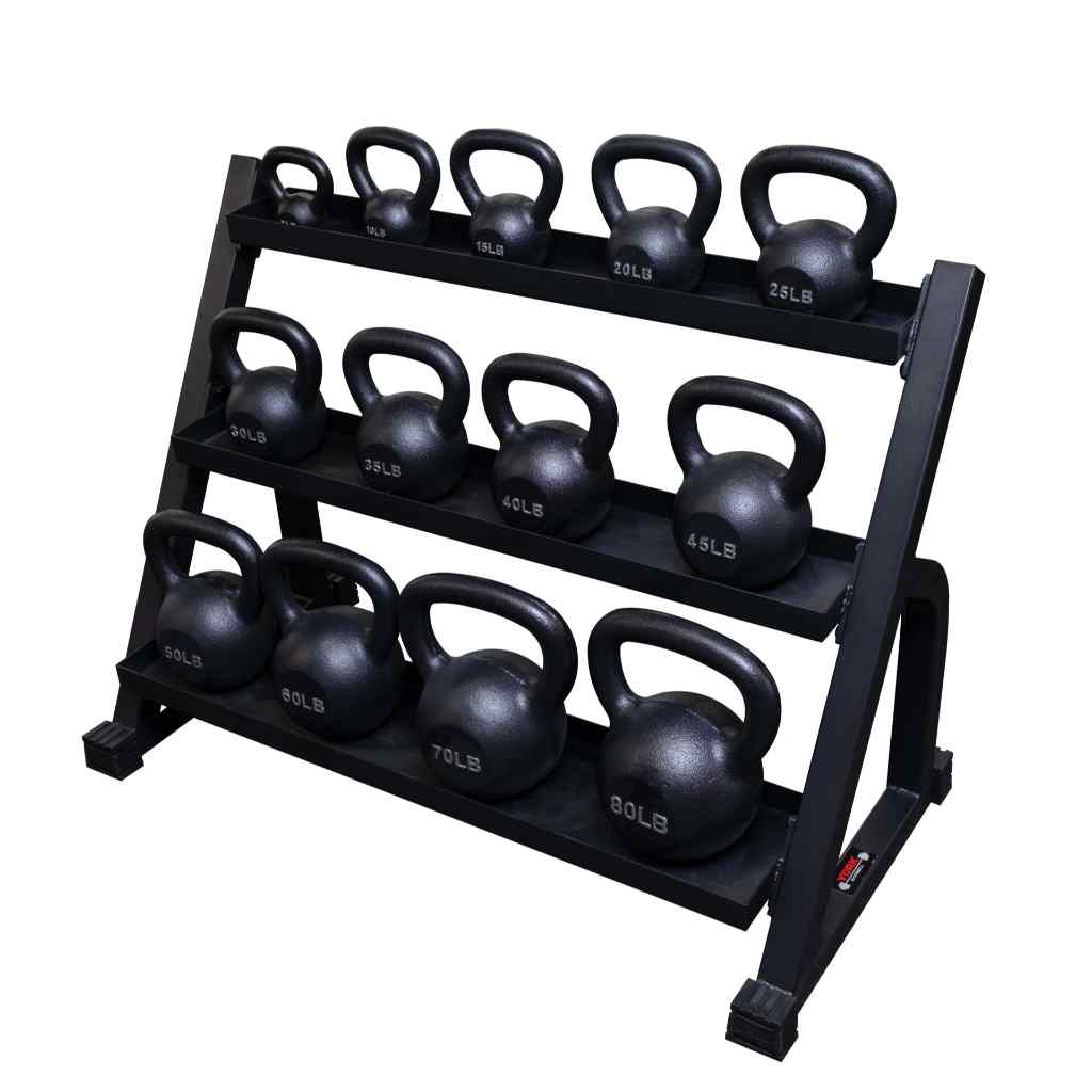 York Kettlebell Stand with Rubber Lined Trays - Kettlebell Storage - York Barbell