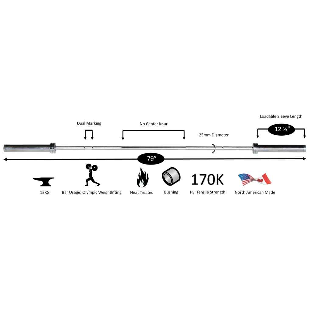 York Barbell - Women's International Chrome Olympic Bar - 25 mm - Barbell